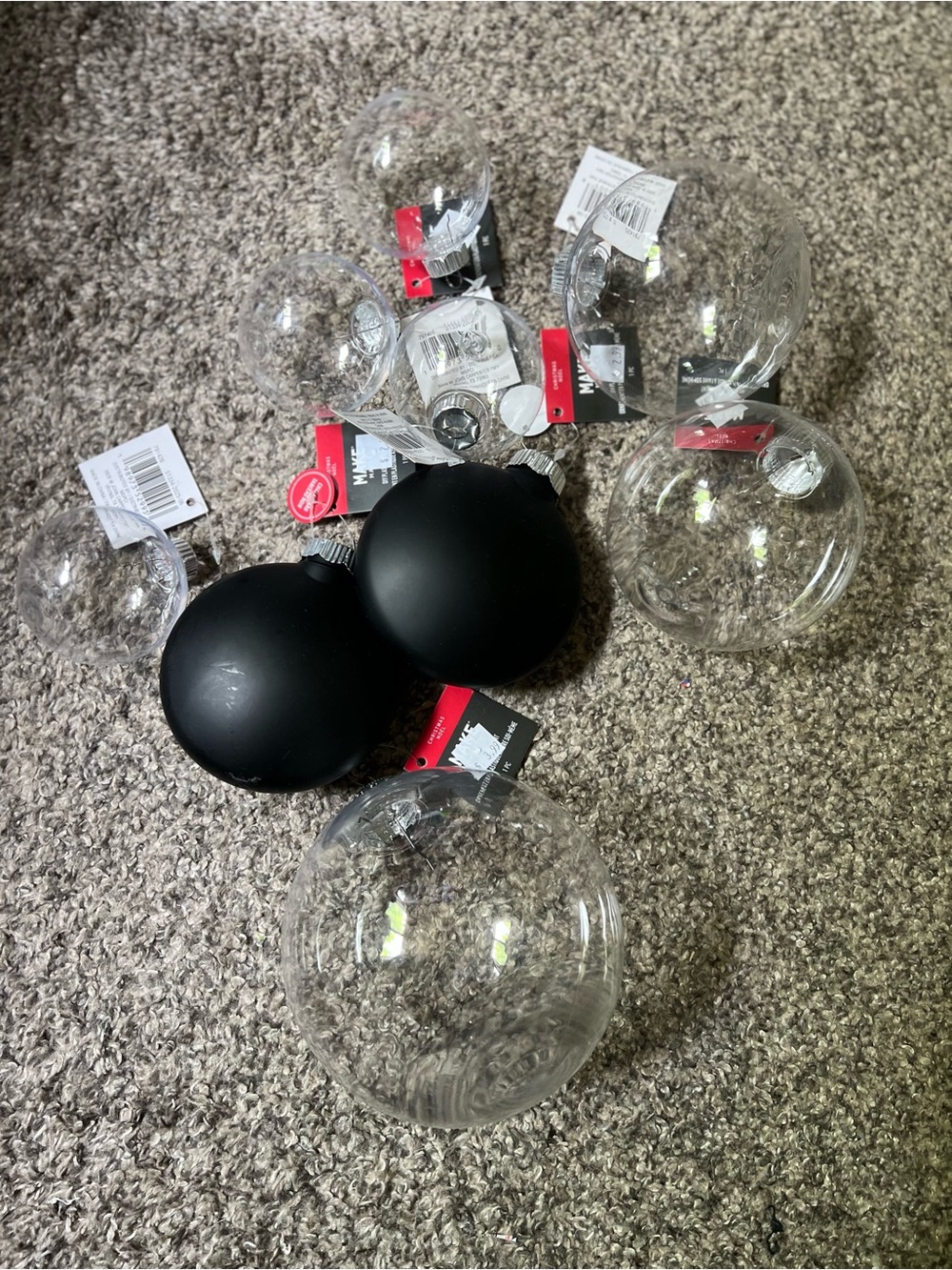 Clear and Black Glass Bauble Ornaments